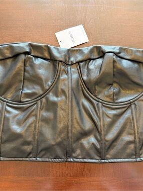 Forever 21 Black Faux Leather Strapless Corset Tube Top 3X Plus Grunge NWT
